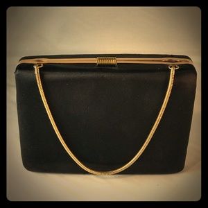 Vintage Black Satin Clutch
